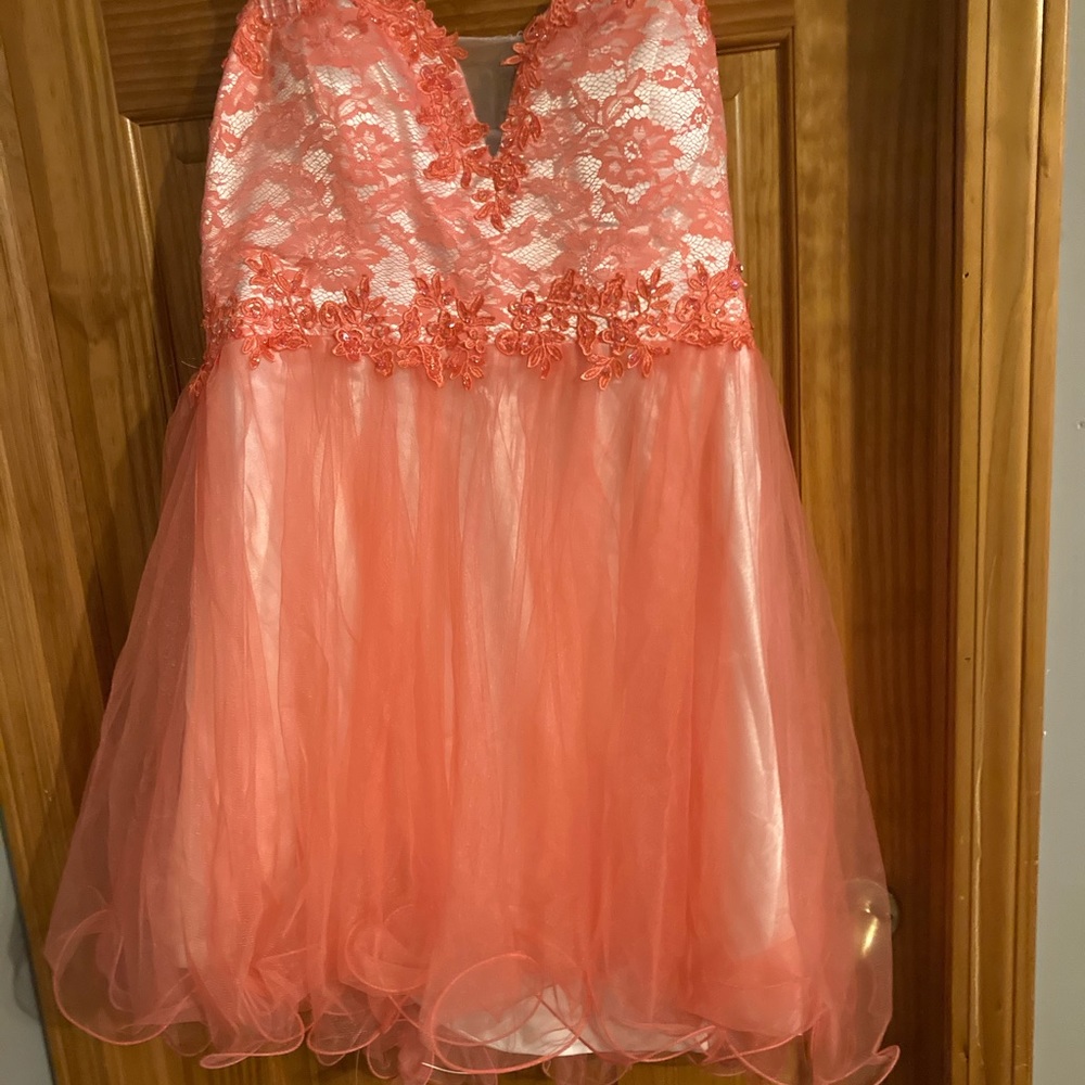 Coral strapless dress